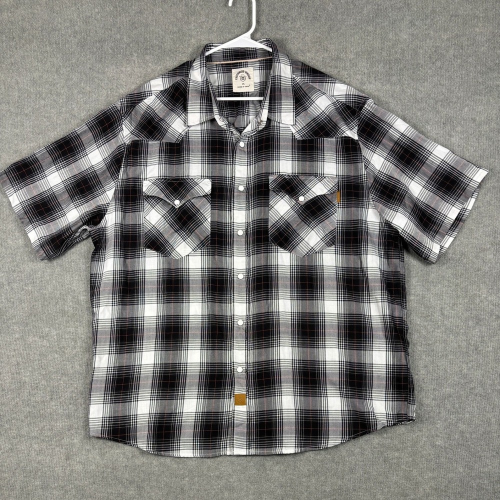 Dubinik Customized Version Western Pearl Snap Shirt 2XL Black White Plaid Mens
